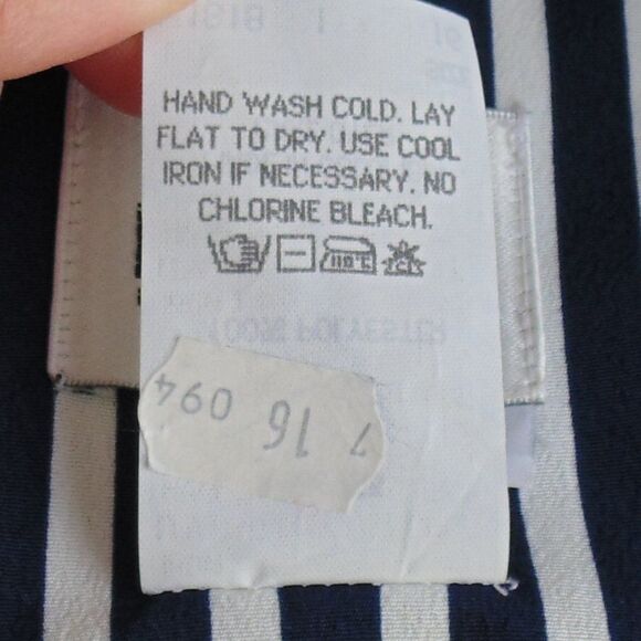 LESLIE FAY Dress, 12, Midi, Blue/White stripes, Belt, Short sleeve, Poly - Picture 14 of 14